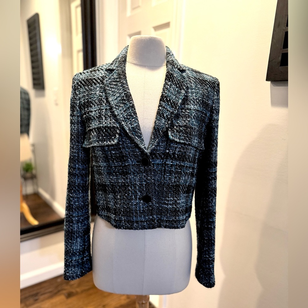 Calvin Klein Black and Blue Tweed Blazer